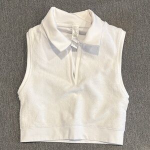 Ae offline White Sleeveless Collared Crop Top